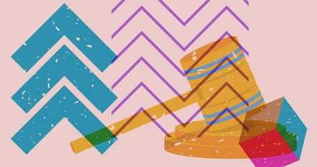 Poster - Risograph Gavel with geometric shapes animation. Moving object in trendy riso graph design video.