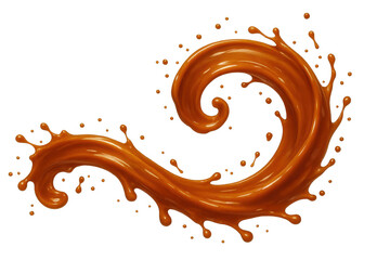 Poster - Caramel liquid splashing and making a spiral shape, isolated on transparent background, ideal for food and beverage advertising