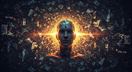 Poster - A woman's face is surrounded by a bright light and a lot of debris