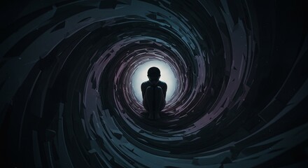 Poster - A person is sitting in a spiral tunnel