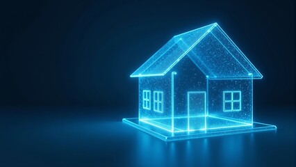 Glowing House Blueprint On Dark Background