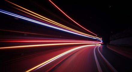 Aufkleber - A long, bright red and blue streak of light is seen on a dark road