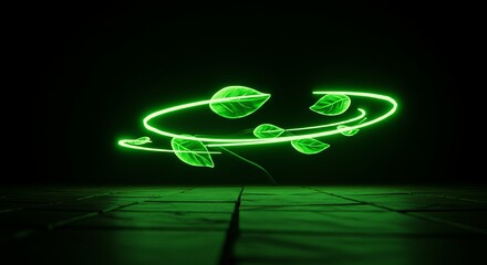 Poster - A green leafy plant is shown in a dark room with neon green lighting