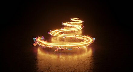 Poster - A glowing, neon-colored ribbon with leaves and flowers