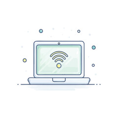 Poster - A laptop is depicted with a WiFi symbol on its screen and some dots surrounding it