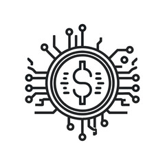 Poster - Digital dollar coin with circuitry dollar sign in center connected nodes