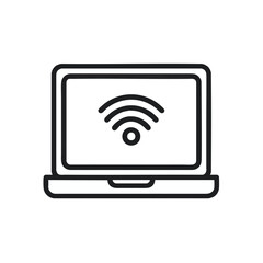 Poster - Laptop with WiFi symbol on screen outline style