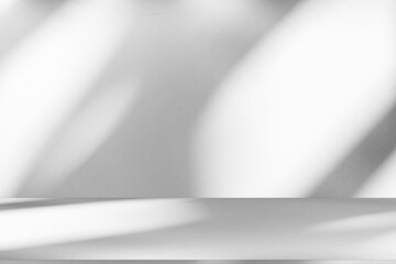 Poster - Wall interior background, studio and backdrops show products.with shadow from window color white and grey. background for text insertion and presentation product	
