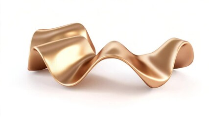Poster - Elegant Golden Metal Wave Sculpture on White Background, Abstract Design Element