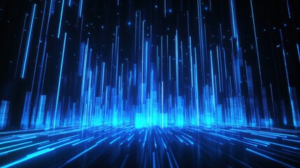 Poster - Abstract futuristic cityscape with glowing blue light streaks