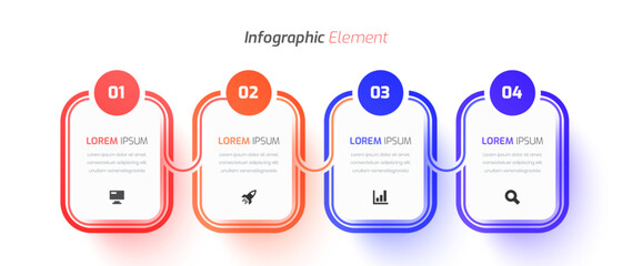 Fototapete - Business Infographic Template Design with Rectangle Label, Icon and 4 Number. Suitable for Process Diagram, Presentations, Workflow Layout, Banner, Flow Chart, Infographic