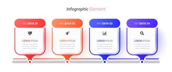 Fototapete - Business Timeline Infographic Presentation with Rectangle Label, 4 Option and Icon, Can be Used for Presentation