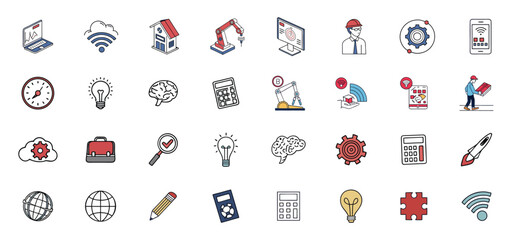 Fototapete - A collection of digital technology and innovation icons representing modern ideas and concepts