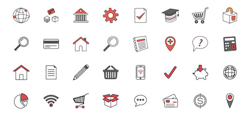 Poster - A collection of hand drawn icon illustrations featuring web design e commerce shopping and business elements