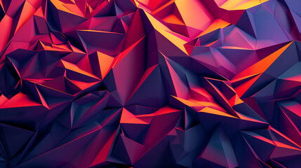 Poster - An abstract geometric background features a dynamic arrangement of triangles and polygons in shades of red, orange, and purple, creating a modern and visually engaging texture