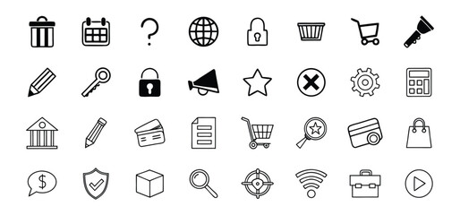 Poster - Black and white icon set featuring diverse symbols for user interface web design and business concepts