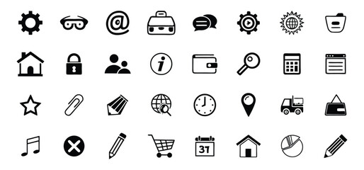 Poster - Collection of black and white web icons suitable for various applications and digital interface design elements