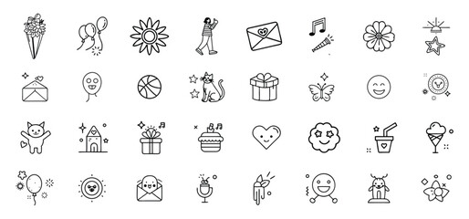 Fototapete - Collection of delightful hand drawn black and white icon set featuring celebration elements and decorative illustrations.