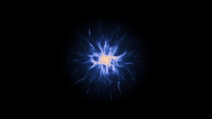 Wall Mural - glowing blue energy ball with electric tendrils pulsates on a black background. abstract animation i