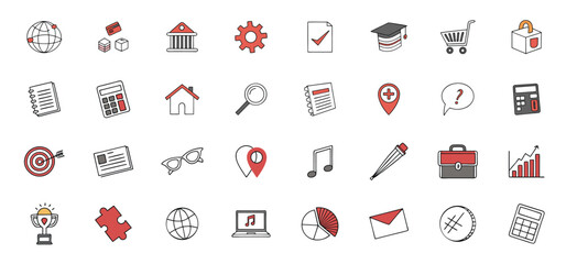 Poster - Collection of hand drawn icon set for business finance medical education and technology isolated on white background