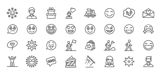 Fototapete - Collection of line icons depicting emotions happiness love delivery smiling and more expressive emoticons