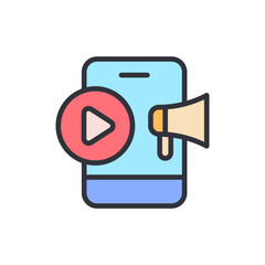 Poster - Engaging Mobile Content Promotion With Megaphone And Play Button Symbol