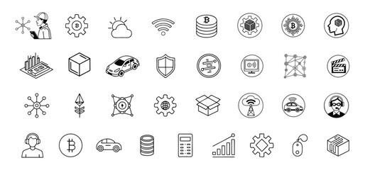 Fototapete - Collection of modern technology and innovation icons depicting various digital concepts and advancements