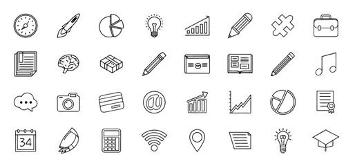 Fototapete - Collection of various outlined business related icons representing ideas finance and communication concepts