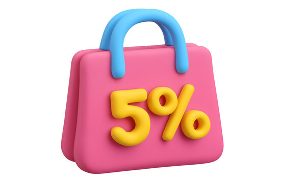 Pink Shopping Bag with Percent Sign - 3D Sale Icon