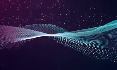 Fototapete - Abstract digital waves of glowing particles and energy flows with futuristic motion in a sci-fi inspired virtual space.