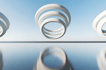 Poster - Futuristic Floating Spiral Sculptures – Minimalist and Surreal Art, Futurism, Abstract Art, Minimalism, Architecture, Aesthetics