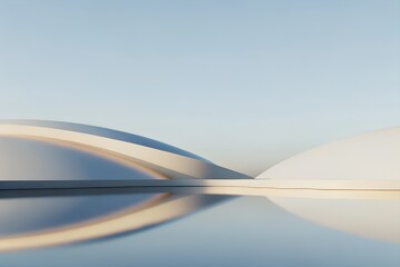 Poster - Futuristic Minimal Dome Architecture Reflected in Water Under Clear Sky

