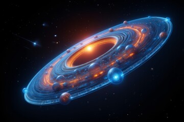 Wall Mural - Abstract Cosmic Galaxy with Planets and Rings of Light in Deep Space Exploration Art
