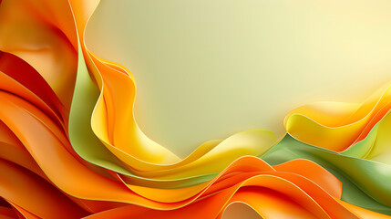 Poster - A vibrant abstract background featuring flowing waves of orange, yellow, and green hues creating a dynamic and modern design with smooth gradients and elegant curves