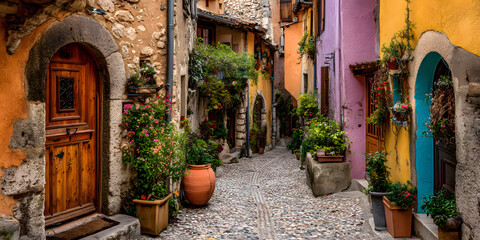  Charming European Street with Colorful Facades and Outdoor Café