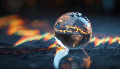 Poster - Glass globe reflecting financial data and global market