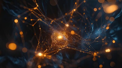 Glowing network, dark background, abstract design.