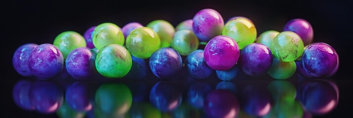 Poster - Abstract arrangement of glowing spheres in vibrant colors against a dark background
