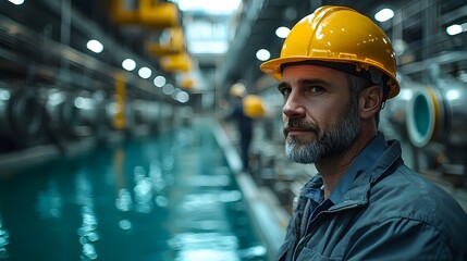 Poster - Industrial worker inspecting equipment in a power plant facility