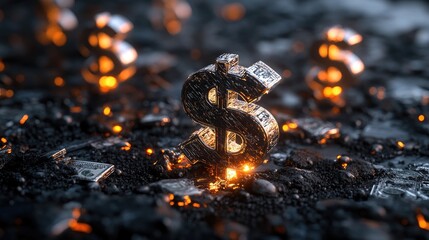 Wall Mural - virtual dollar symbols glowing with energy in a high-tech business environment backdrop