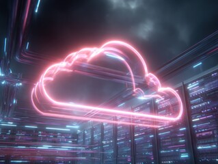Poster - Neon cloud over a server room