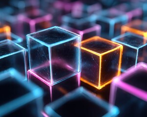 Poster - Abstract neon glowing cubes