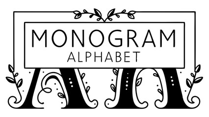 Poster - Monogram alphabet design with decorative letter a and floral elements in black and white illustration created with generated ai