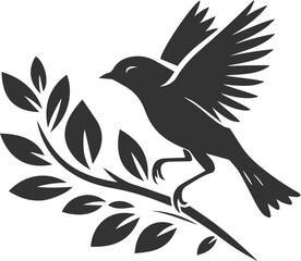 a cute bird on tree branch sitting vector silhouette