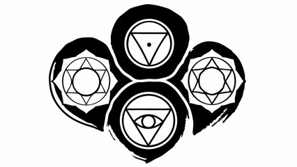 Poster - Abstract design featuring circles triangles and star of david in black and white ink style art work created with generated ai