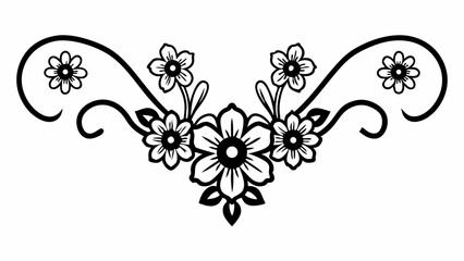 Aufkleber - Floral design with swirling vines and stylized flowers in black and white illustration art style vector created with generated ai