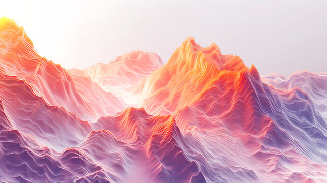 Abstract mountain landscape with orange, pink, and purple hues creating a textured and layered background, showcasing a digital rendering of a natural terrain formation