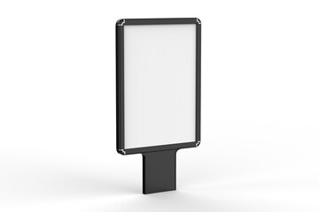 Wall Mural - Urban sidewalk advertising billboard mockup. Blank white poster and advertiser ad space. Digital outdoor display lightbox. base for mock up. Empty display panel. Soft streetscape. 3D illustration.