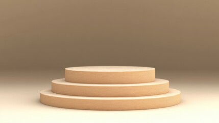 Poster - A modern minimalist display stand featuring three smooth circular platforms. Ideal for showcasing products, art, or branding in a clean, elegant environment.