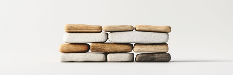 Poster - A calming arrangement of wooden blocks in various neutral tones showcases minimalist design, perfect for educational purposes or modern decor.
